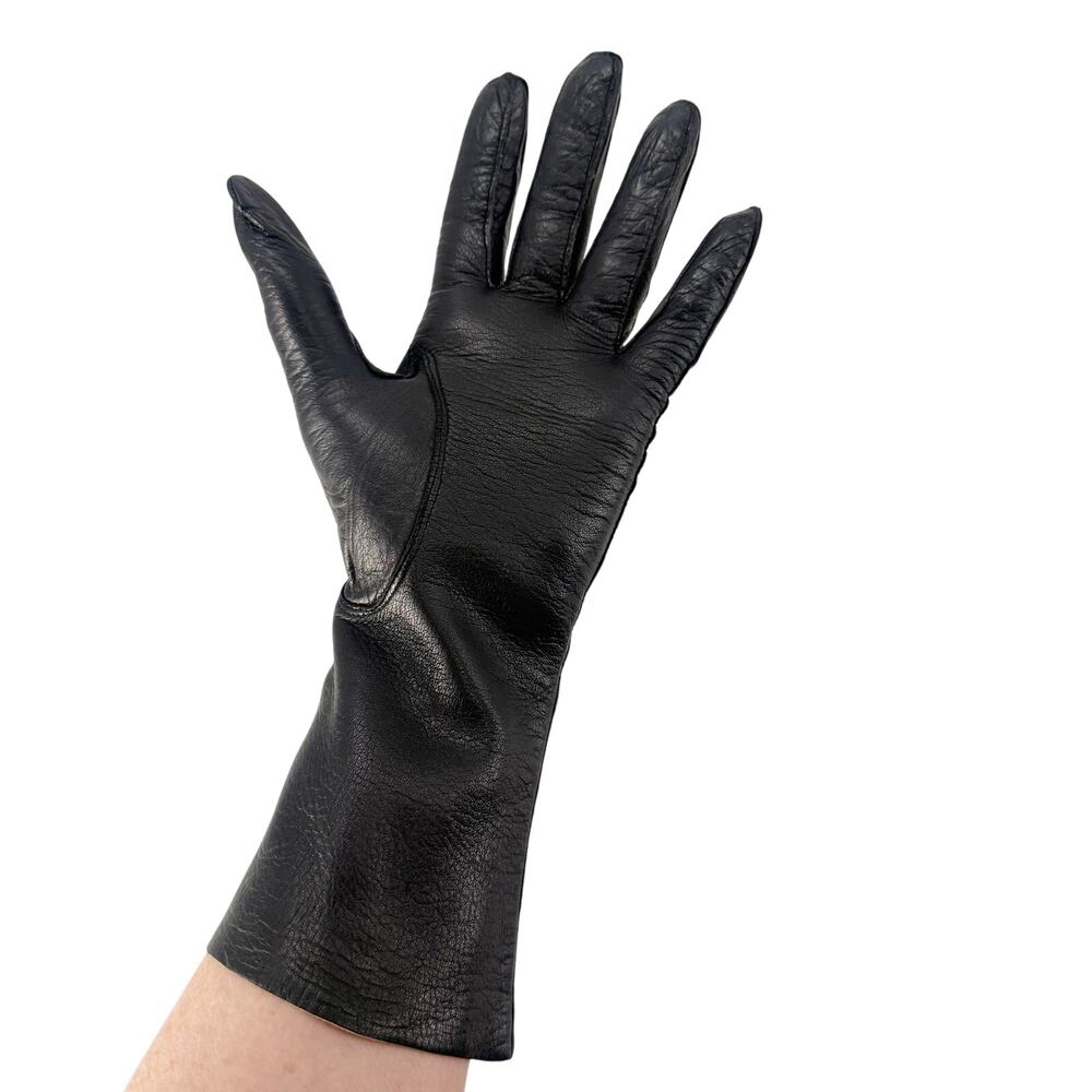 vintage Fownes black leather Fashion Dress Gloves womens 7 small medium washable - Picture 2 of 5
